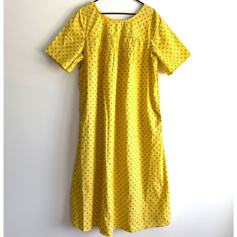 Comfort Choice Yellow Polka Dot Nightgown Women's 1X House Dress Caftan Lounge